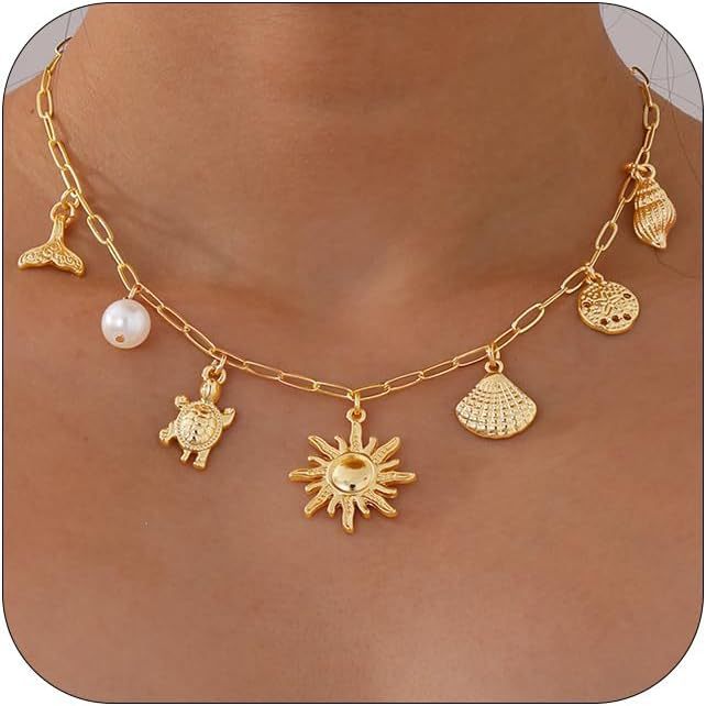 Fashion Shell Sun Starfish Summer Beach Necklace Simple Niche Wear Women