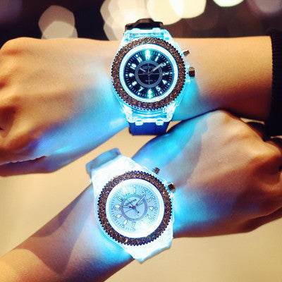 LED Luminous Watches Geneva Woman/Man Quartz Watch Woman/Man Ladies Silicone Bracelet Watches