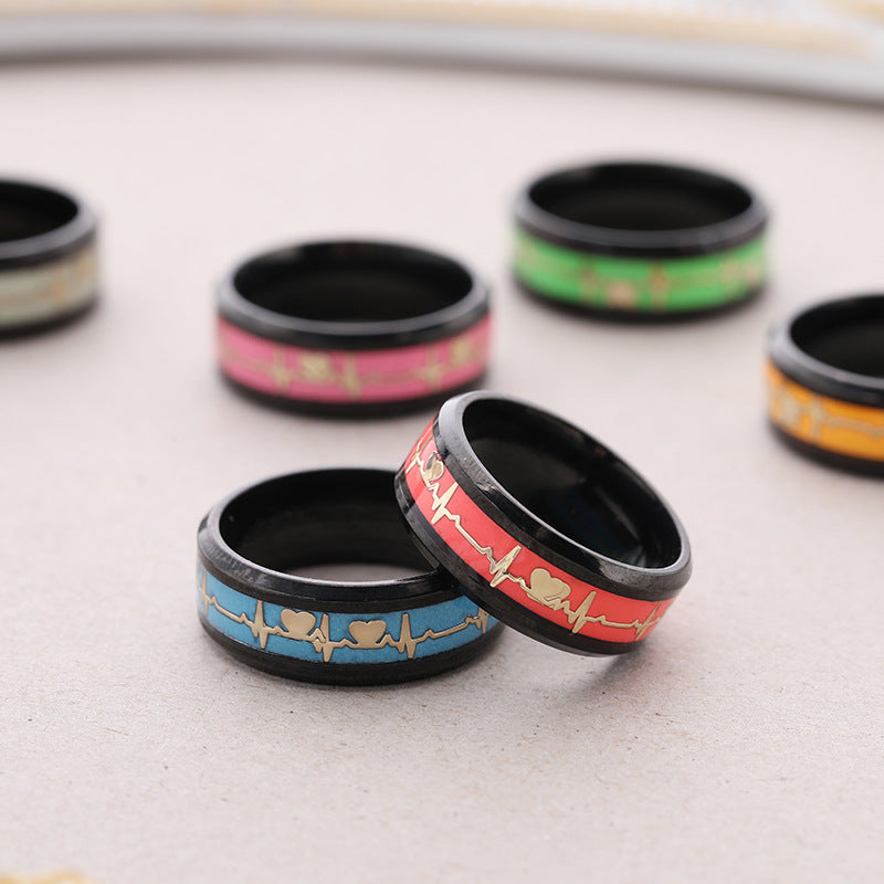 Dragon Scale Luminous ECG Couple Love Titanium Steel Ring