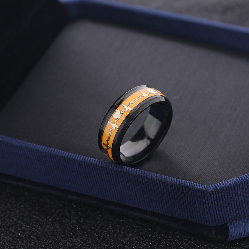 Dragon Scale Luminous ECG Couple Love Titanium Steel Ring