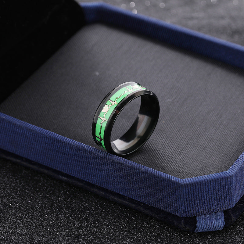 Dragon Scale Luminous ECG Couple Love Titanium Steel Ring