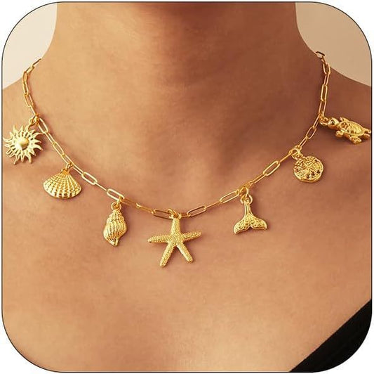 Fashion Shell Sun Starfish Summer Beach Necklace Simple Niche Wear Women