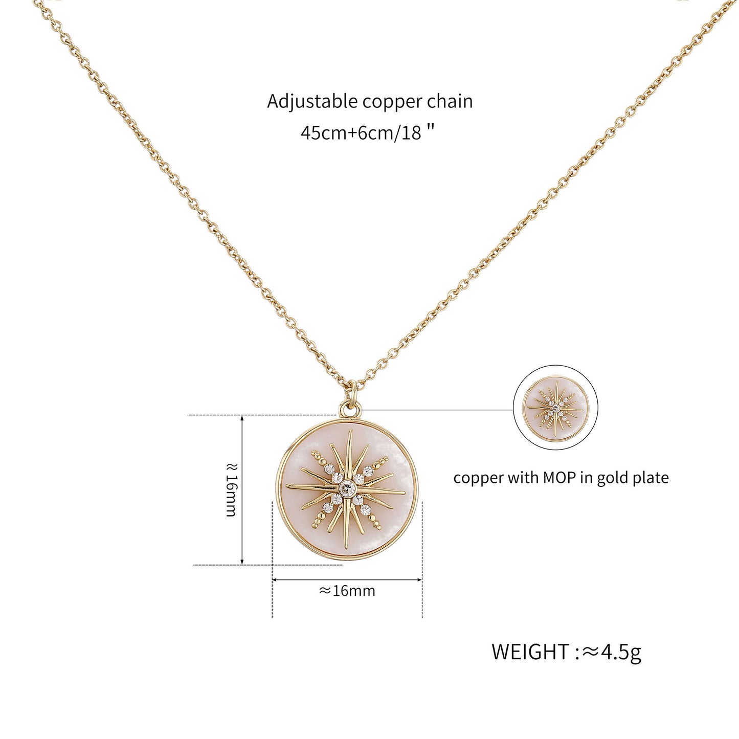 European And American Modern White Six-pointed Star Fritillary Compass Necklace