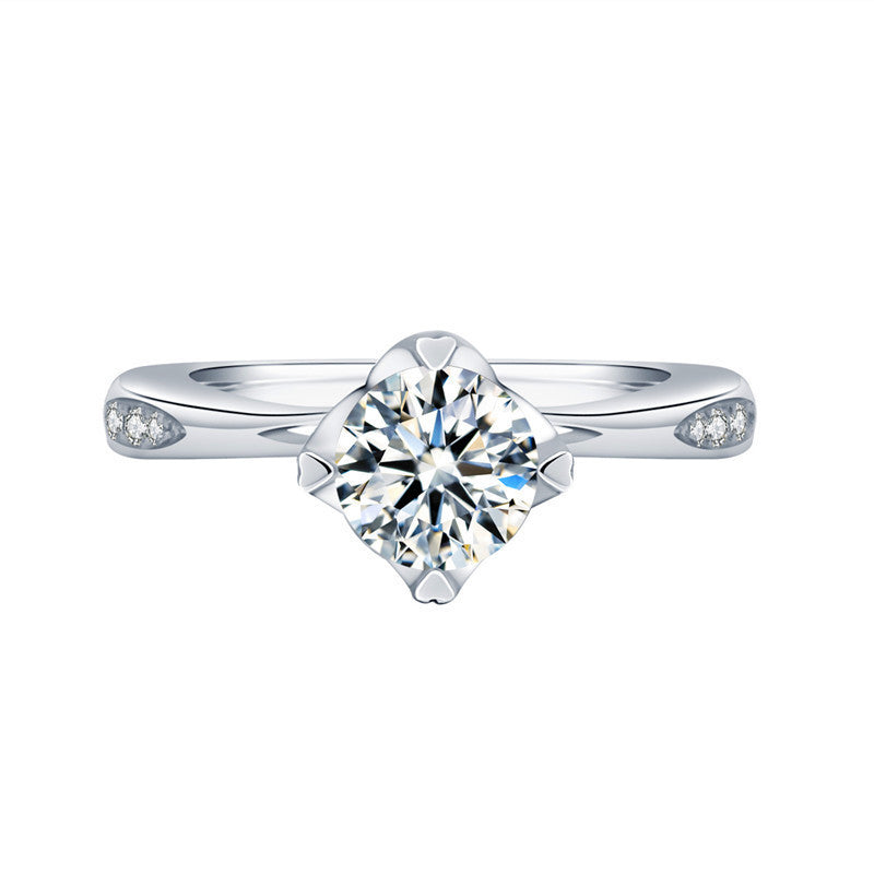 White Gold Faux Moissanite Ring With Four Prongs